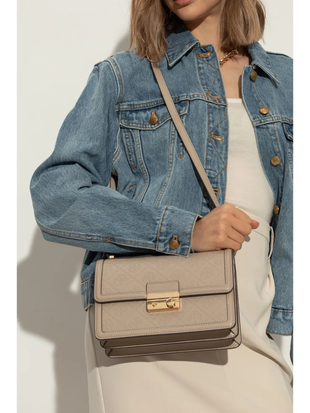 Tory Burch T Monogram Leather Shoulder Bag — Same as shown — Size One Size — Side View