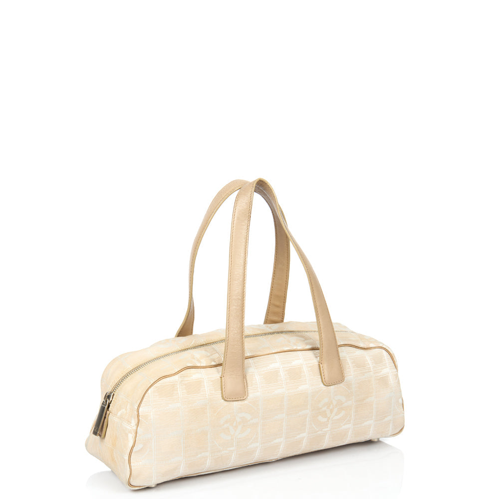 Chanel Shoulder Bag Travel Ligne Bowler in Neutral, Fabric — Side View