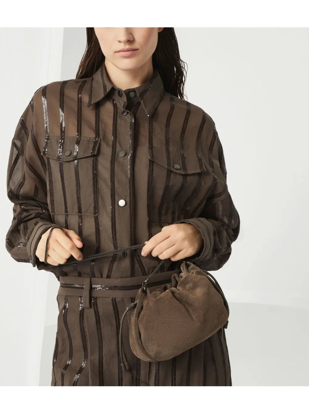 Brunello Cucinelli Suede Shoulder Bag — Same as shown — Size One Size — Lifestyle View
