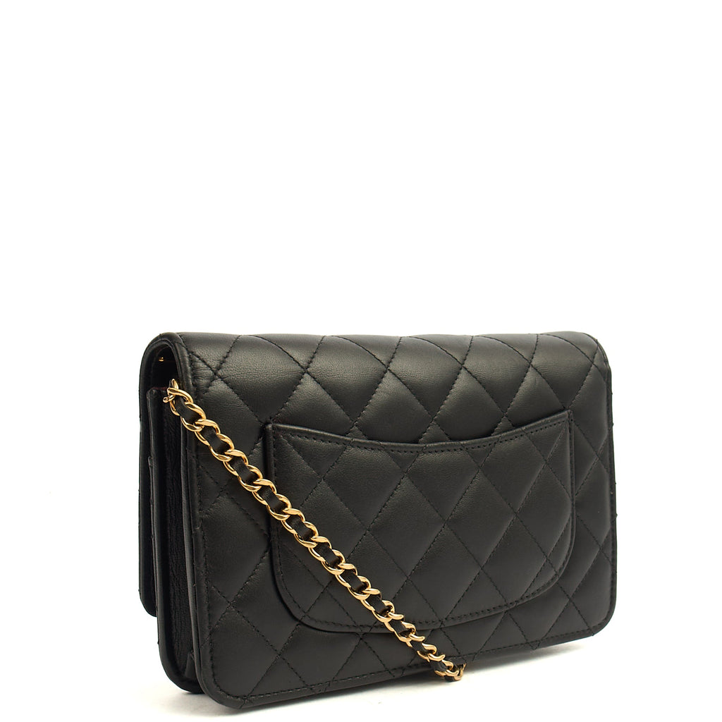 Chanel Cross Body Wallet on Chain in Black, Lambskin Leather — Back View
