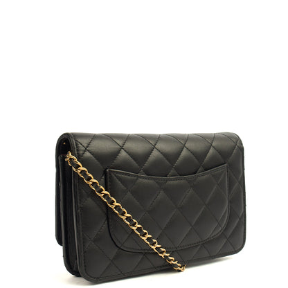 Chanel Cross Body Wallet on Chain in Black, Lambskin Leather — Back View