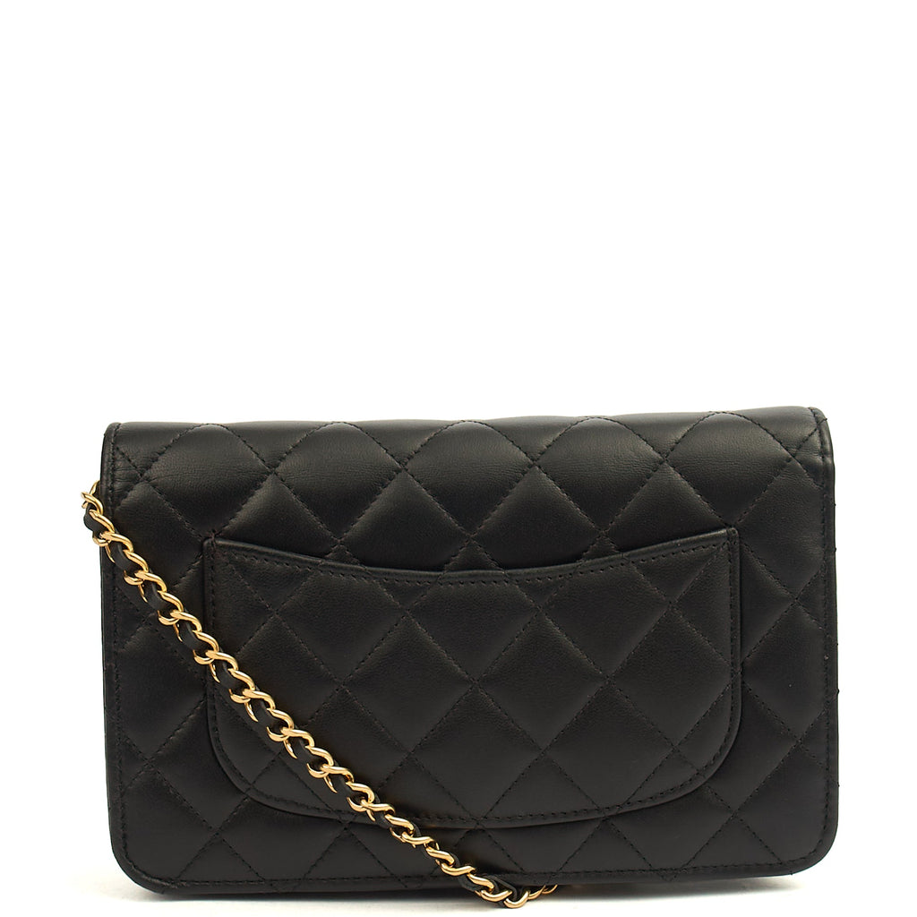 Chanel Cross Body Wallet on Chain in Black, Lambskin Leather — Top View