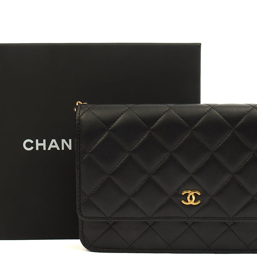 Chanel Cross Body Wallet on Chain in Black, Lambskin Leather — Side View