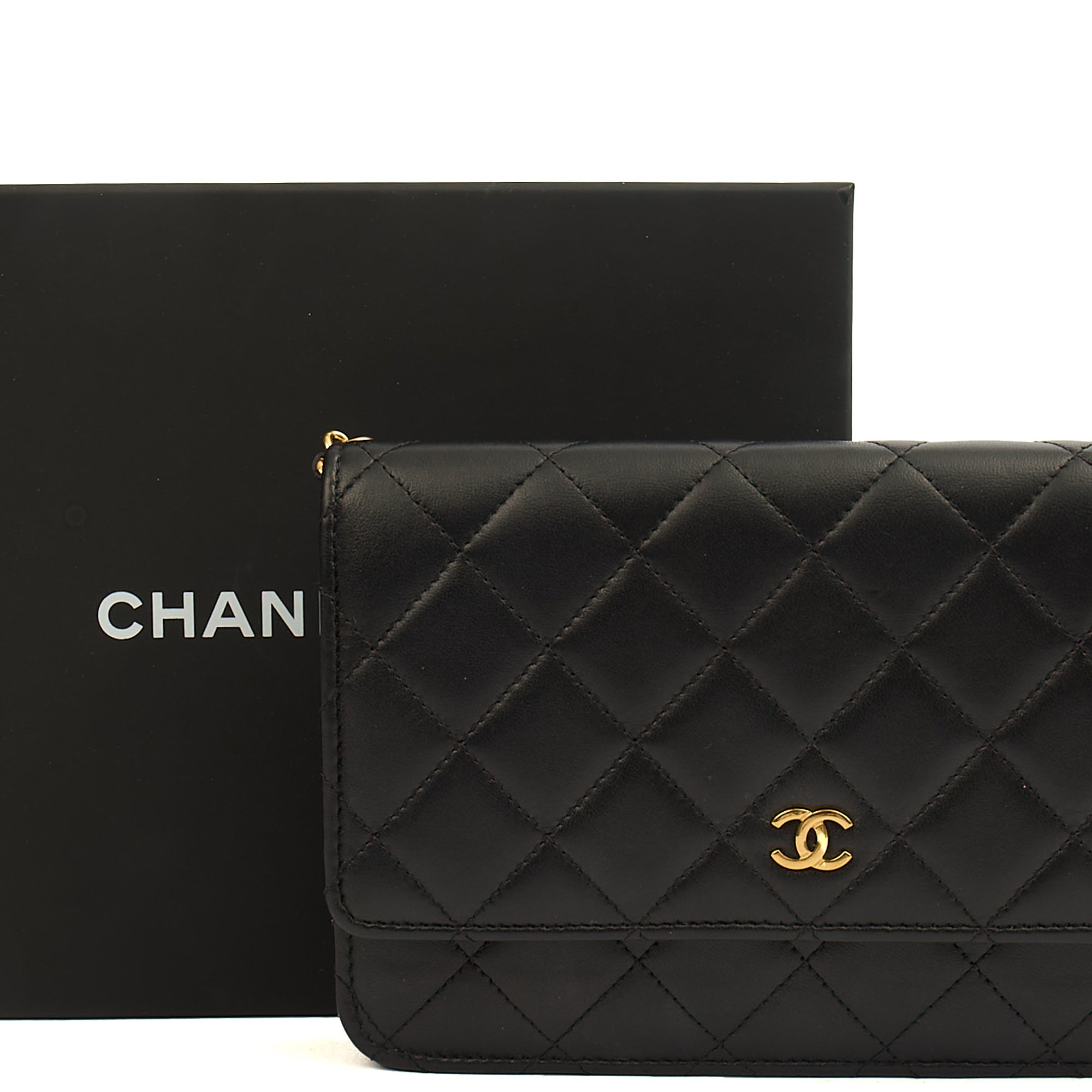 Chanel Cross Body Wallet on Chain in Black, Lambskin Leather — Side View