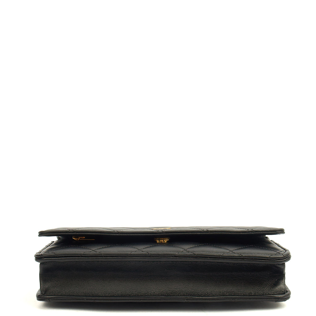 Chanel Cross Body Wallet on Chain in Black, Lambskin Leather — Detail View