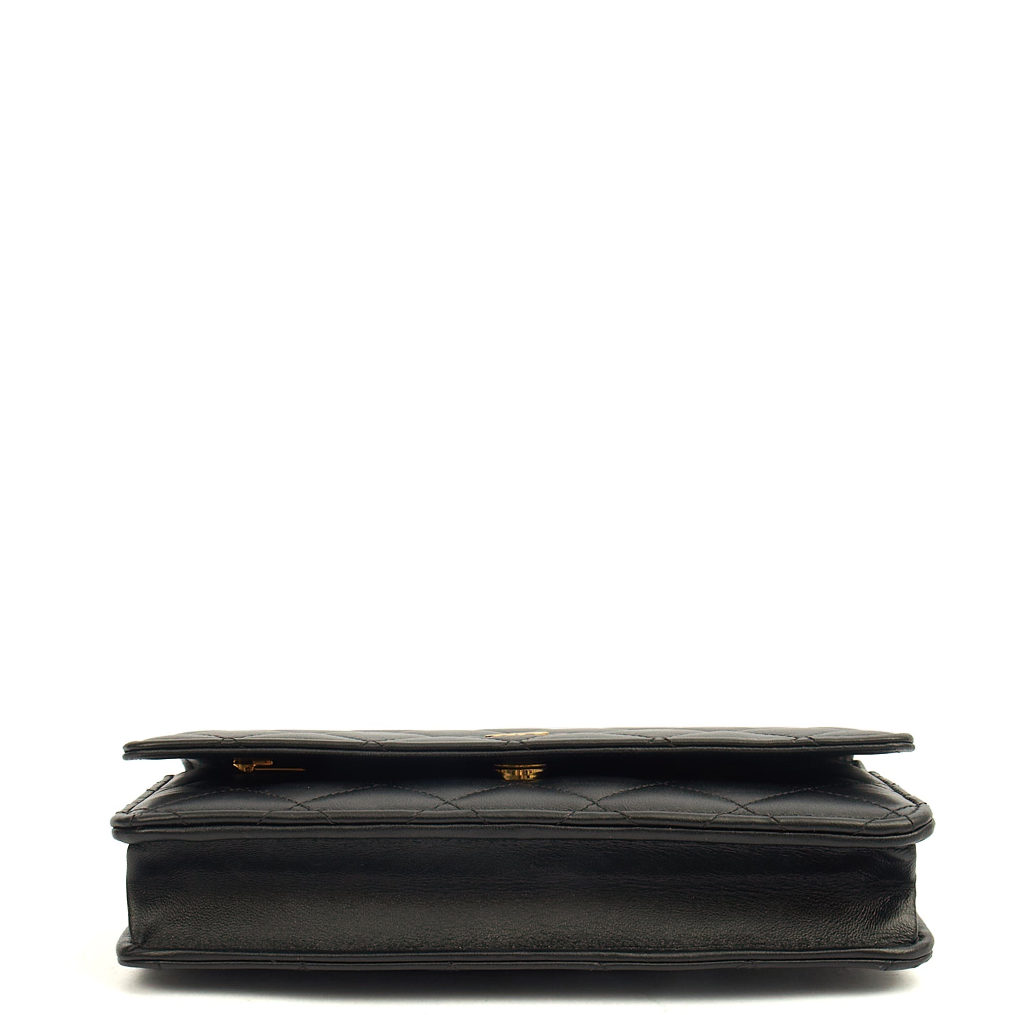 Chanel Cross Body Wallet on Chain in Black, Lambskin Leather — Detail View