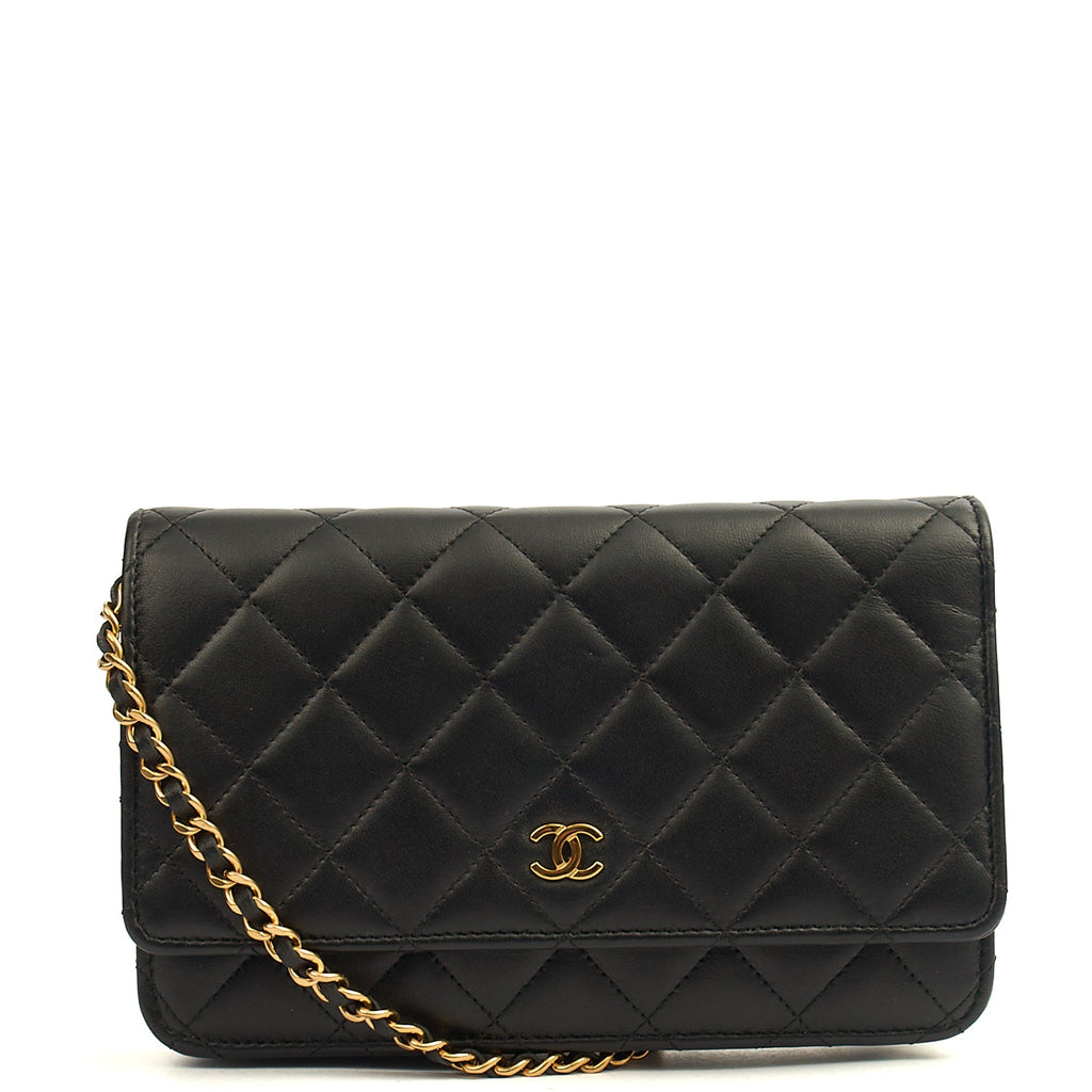 Chanel Cross Body Wallet on Chain in Black, Lambskin Leather — Front View