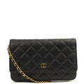 Chanel Cross Body Wallet on Chain in Black, Lambskin Leather — Front View