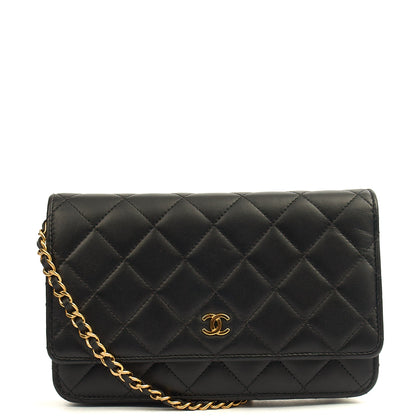 Chanel Cross Body Wallet on Chain in Black, Lambskin Leather — Front View