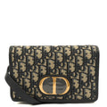 Christian Dior Cross Body 2-in-1 30 Montaigne Pouch in Blue, Dior Oblique Embroidery — Front View
