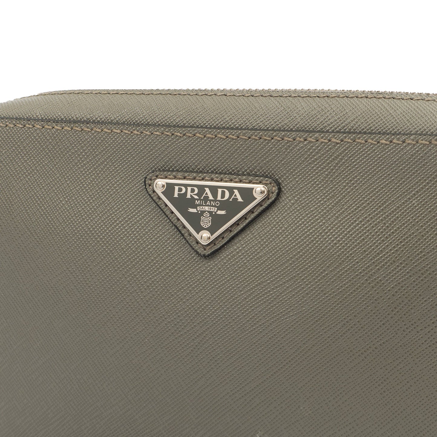 Prada Clutch Brique - Small in Grey, Calfskin — Lifestyle View