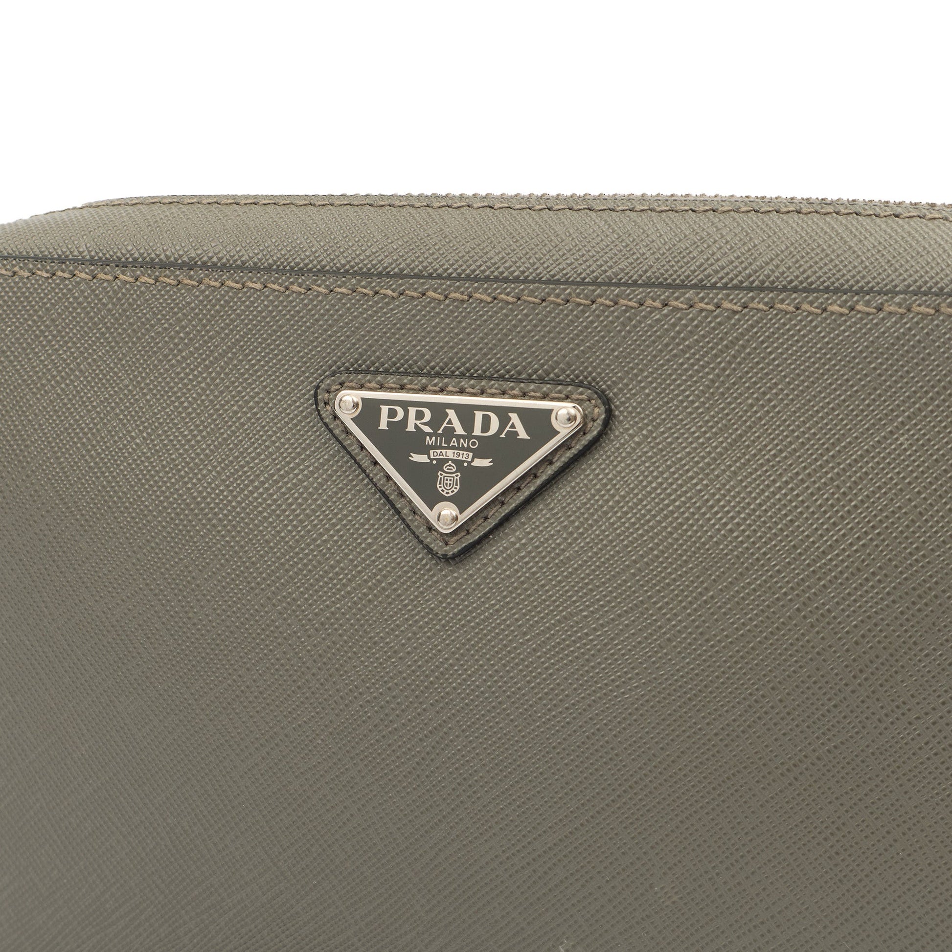 Prada Clutch Brique - Small in Grey, Calfskin — Lifestyle View