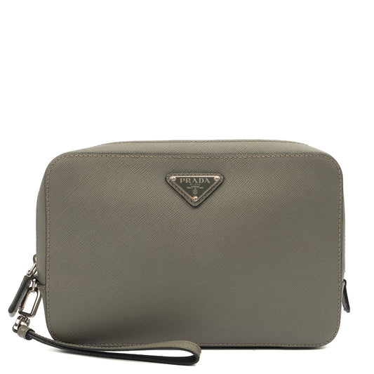 Prada Clutch Brique - Small in Grey, Calfskin — Front View