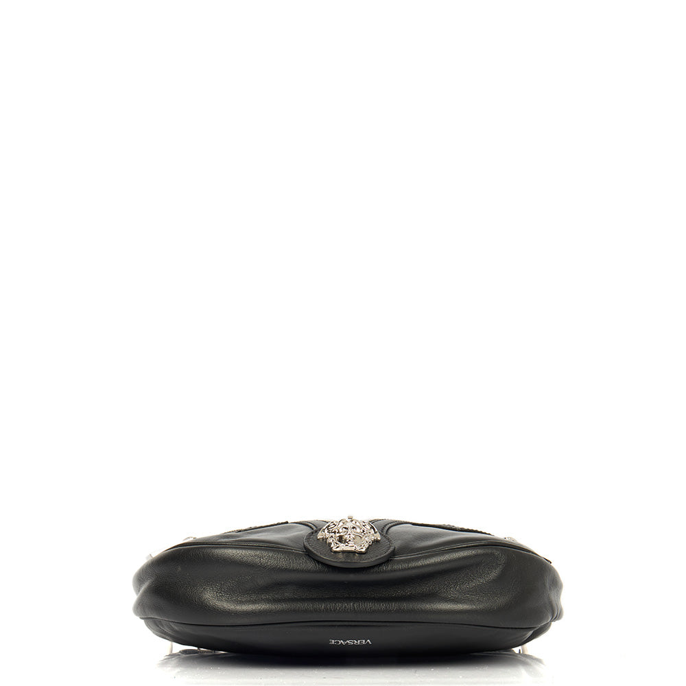 Versace Shoulder Bag Biker Hobo in Black, Leather — Top View