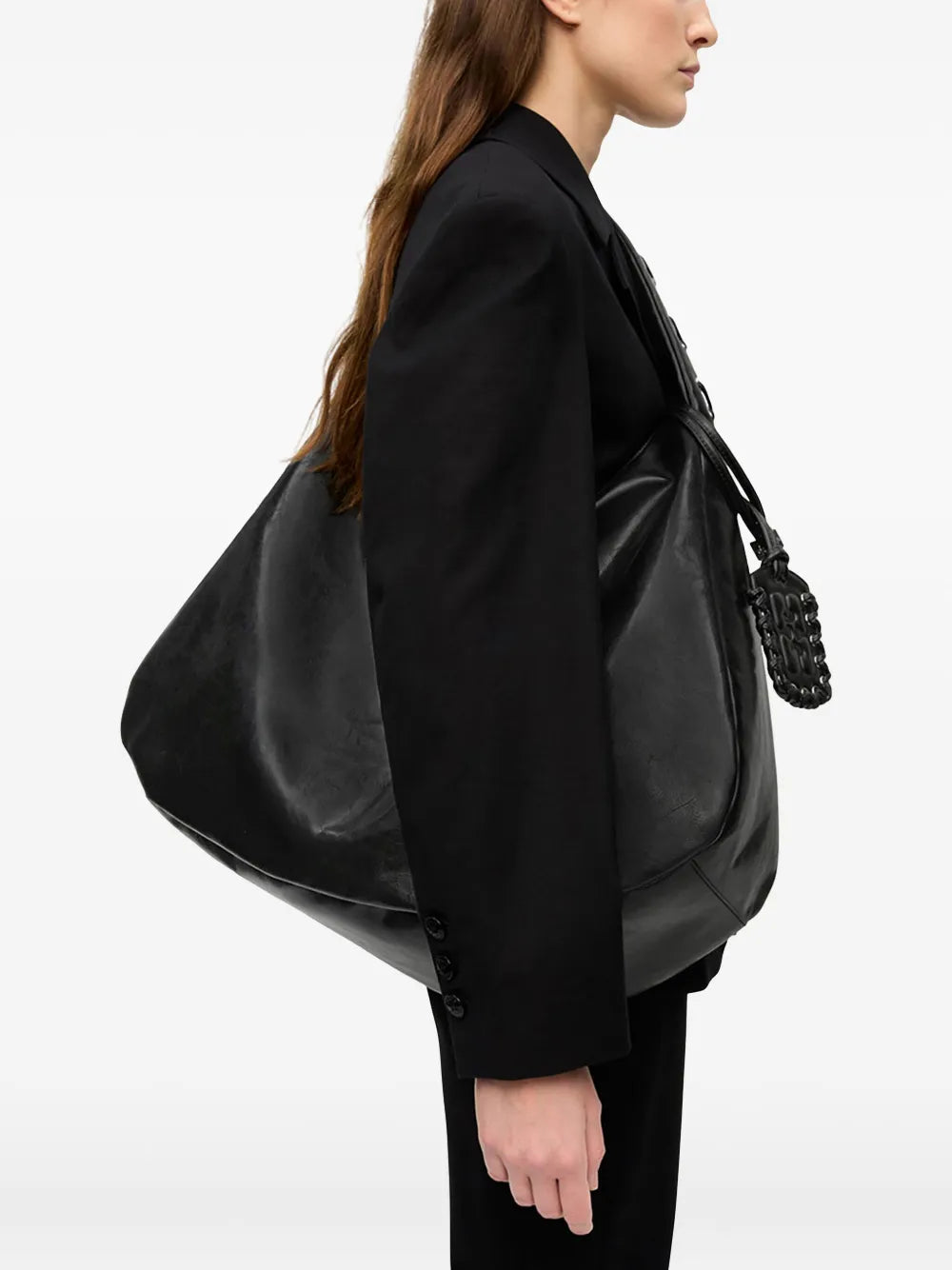 Ganni Xxl Leather Shoulder Bag — Same as shown — Size One Size — Side View