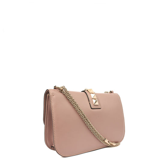 Valentino Shoulder Bag Glam Lock - Medium in Pink, Leather — Side View