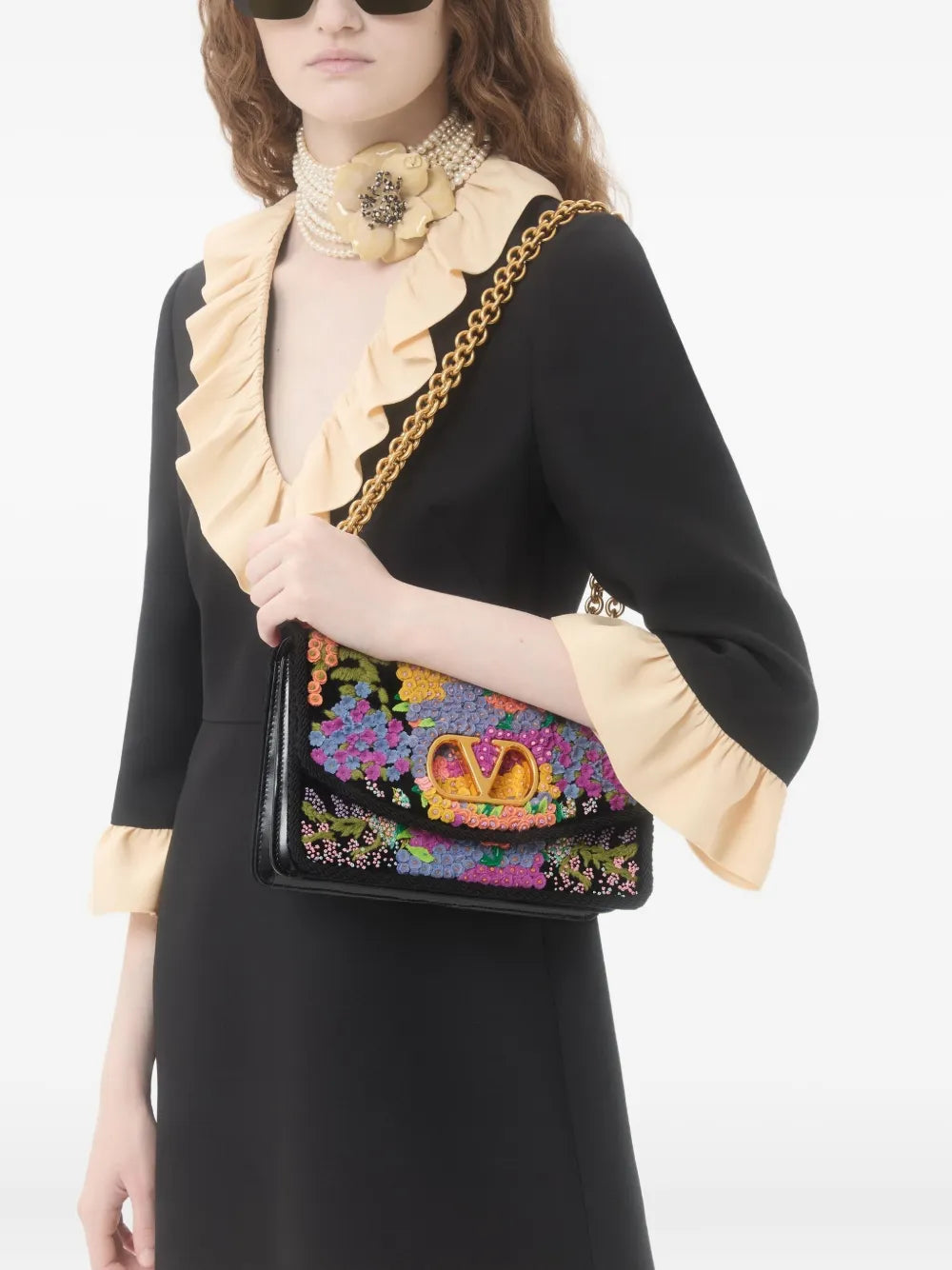 Valentino Garavani Floral Embroidered Mini Shoulder Bag — Same as shown — Size One Size — Side View