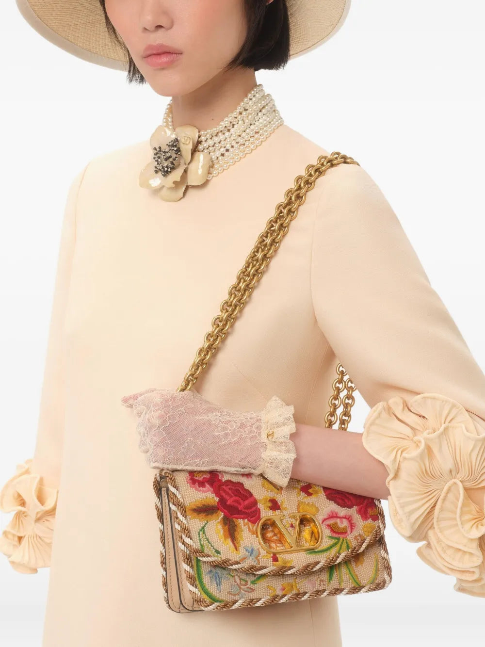 Valentino Garavani Small Vain Embroidered Shoulder Bag — Same as shown — Size One Size — Front View