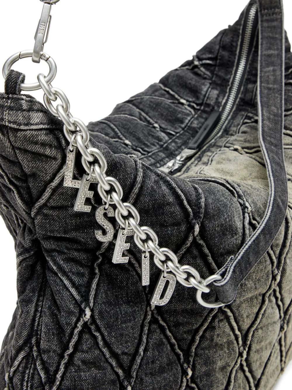 Diesel Charm D Quilted Chain Embellished Shoulder Bag — Same as shown — Size One Size — Detail View