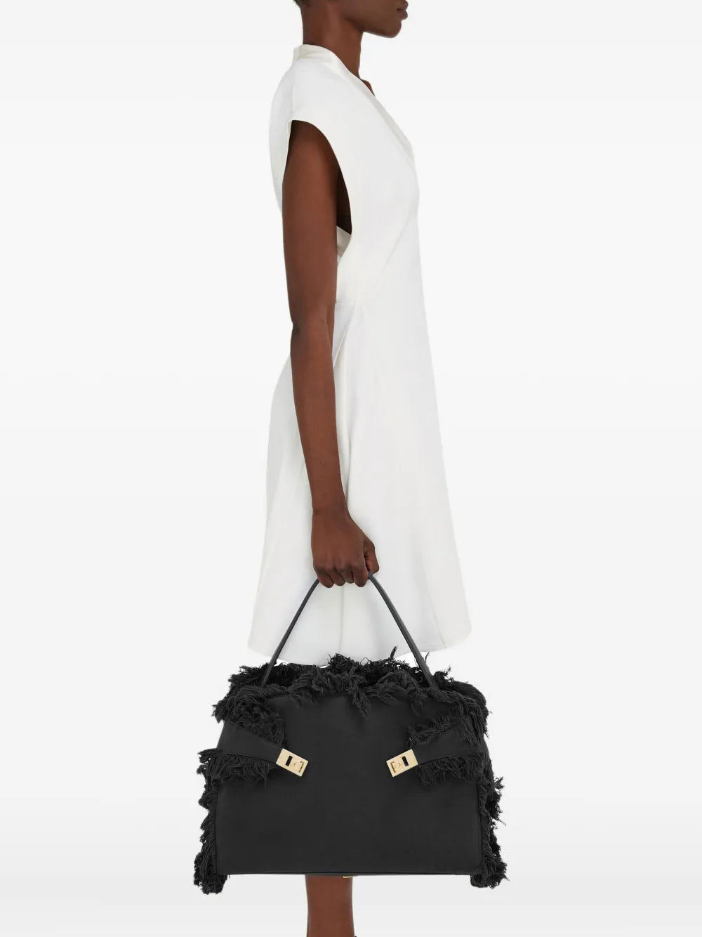 Ferragamo Large Hug Fringe Detail Shoulder Bag — Same as shown — Size One Size — Back View