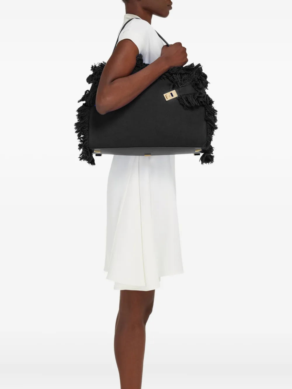 Ferragamo Large Hug Fringe Detail Shoulder Bag — Same as shown — Size One Size — Side View
