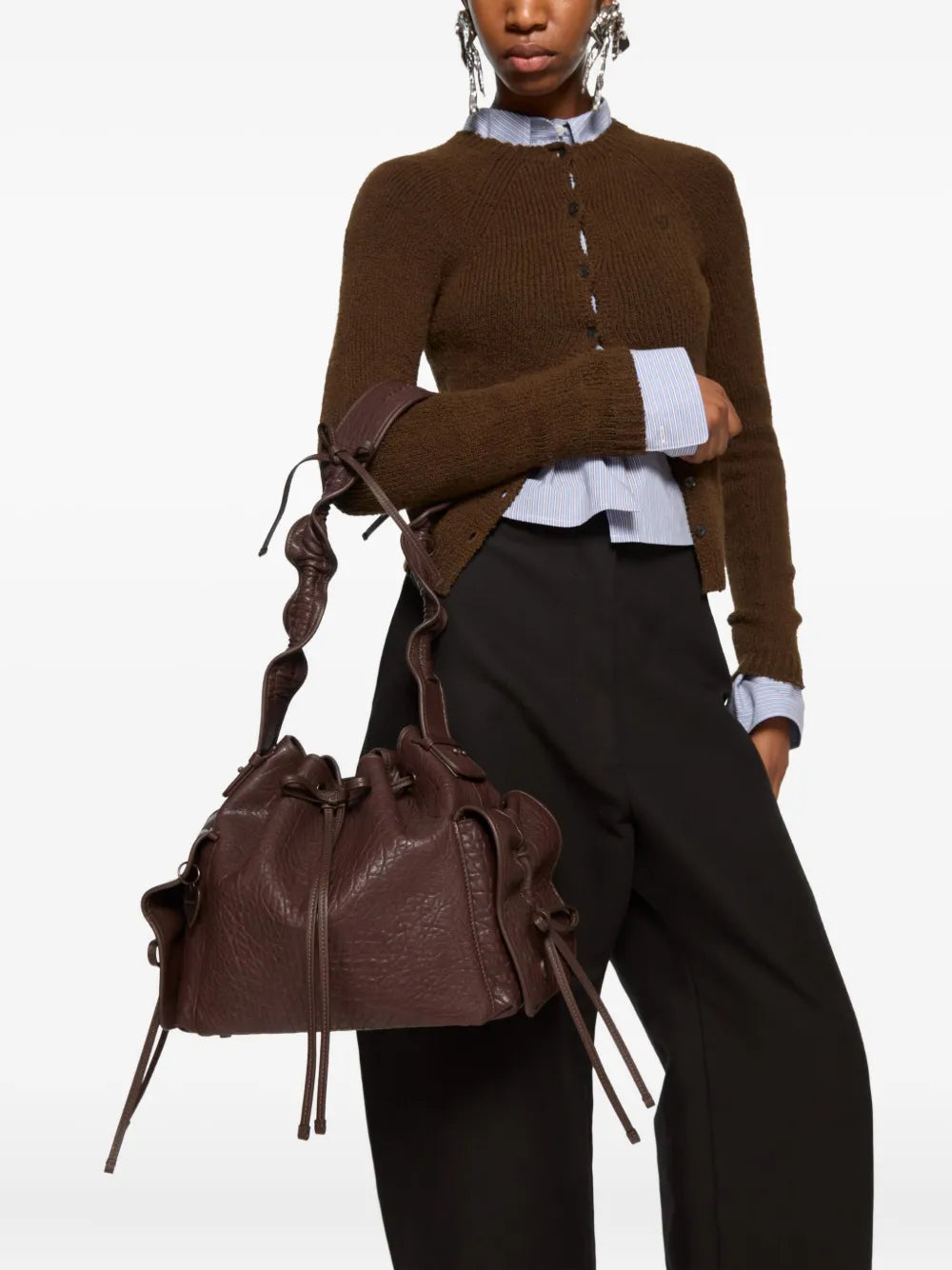 Acne Studios Ruffled Drawstring Shoulder Bag — Same as shown — Size One Size — Side View