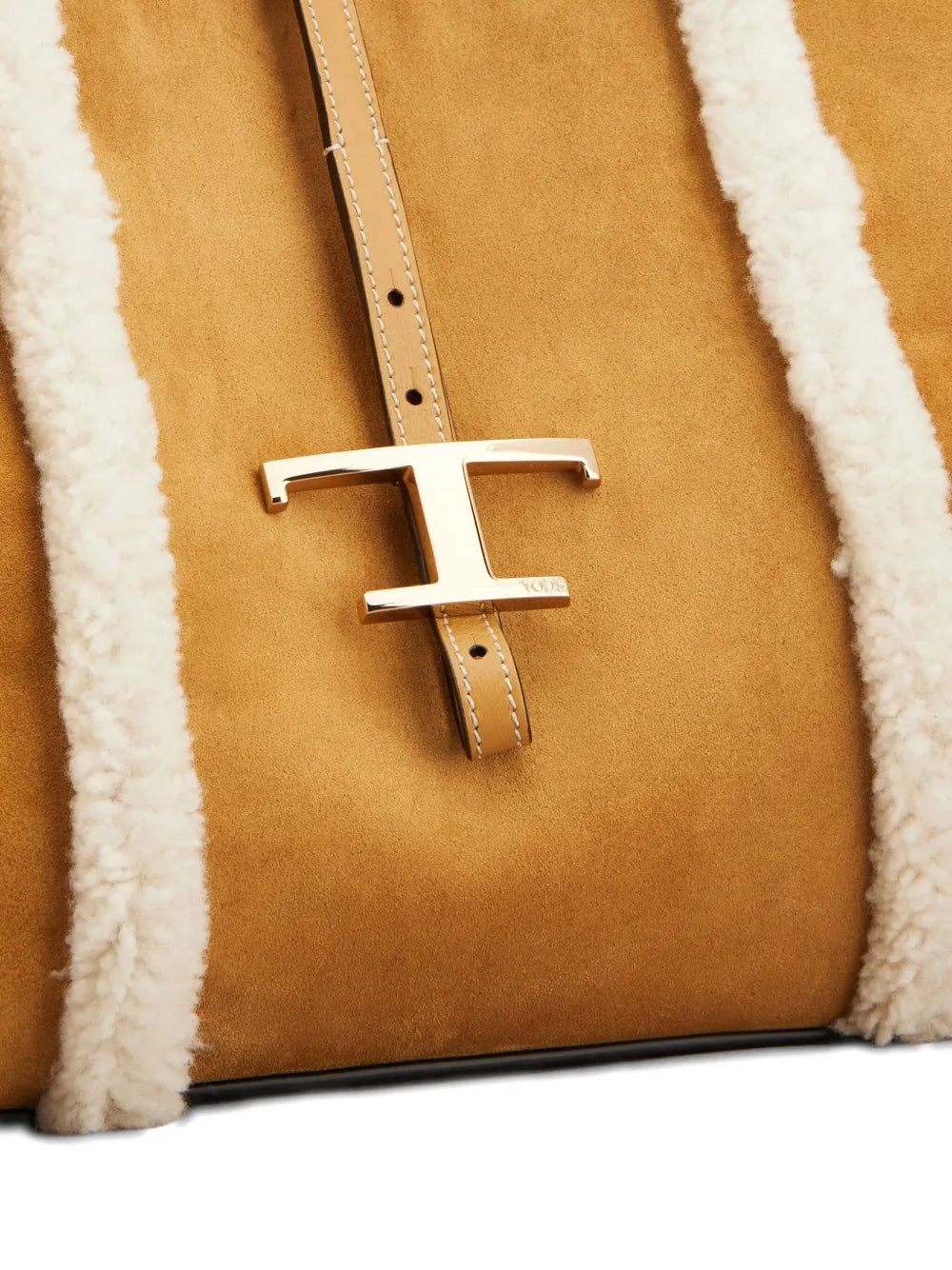 Tods Shearling Trimmed T Buckle Shoulder Bag — Same as shown — Size One Size — Top View