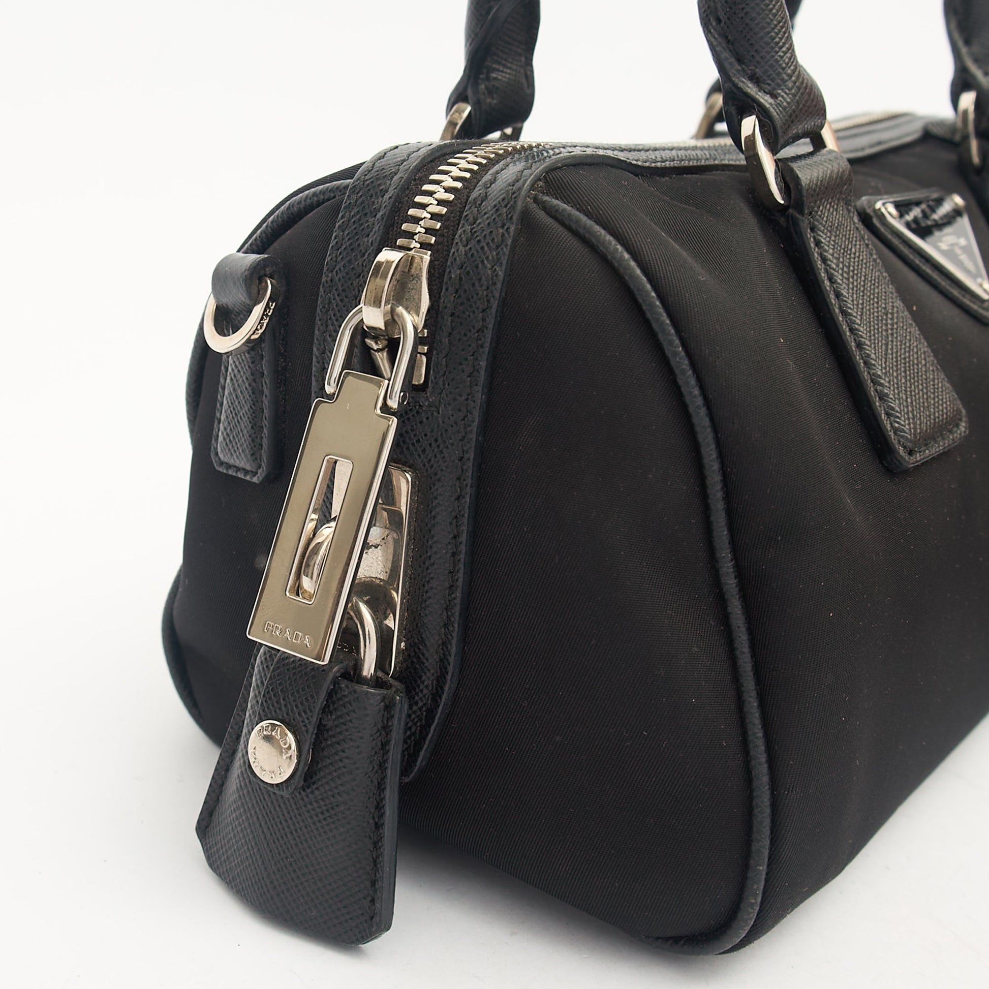 Prada Mini Bag Re-Nylon Crossbody in Black, Nylon — Detail View
