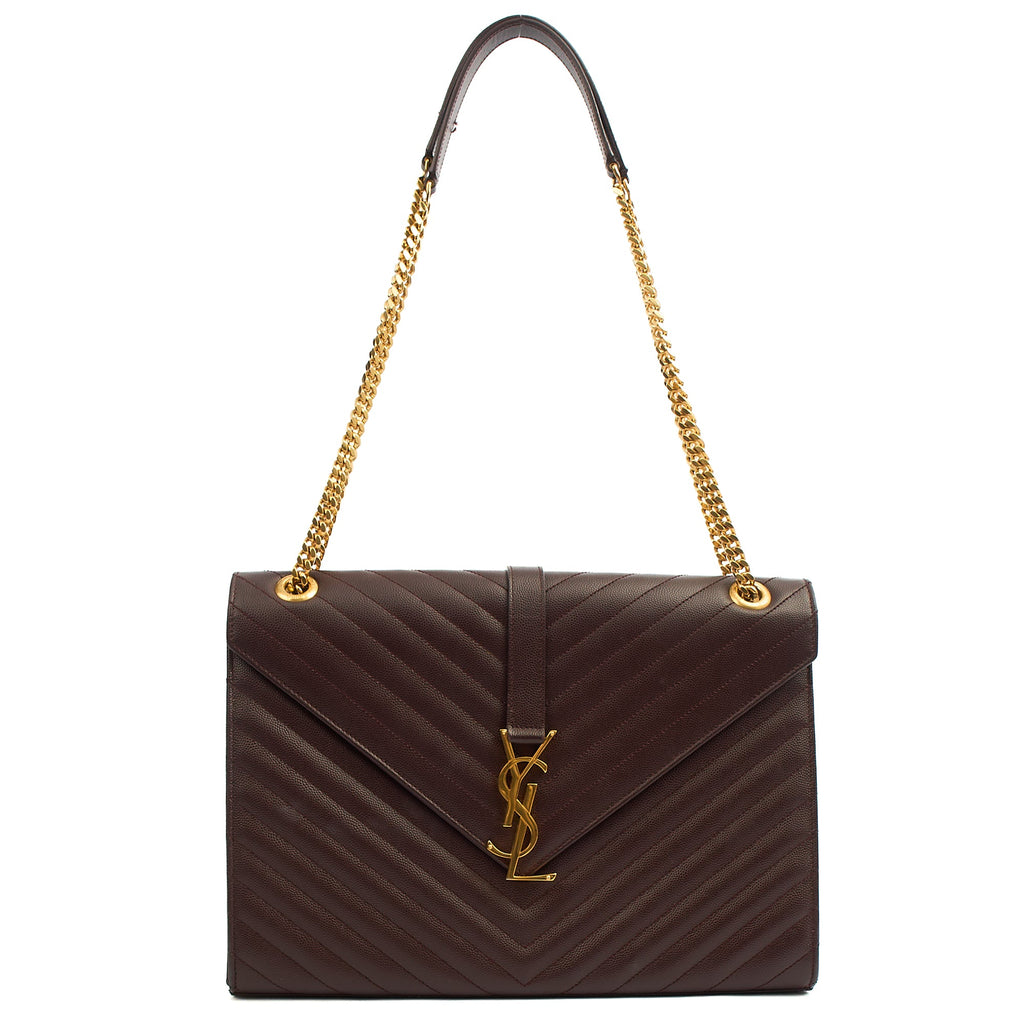 Saint Laurent Shoulder Bag Envelope - Large in Purple, Leather — Back View