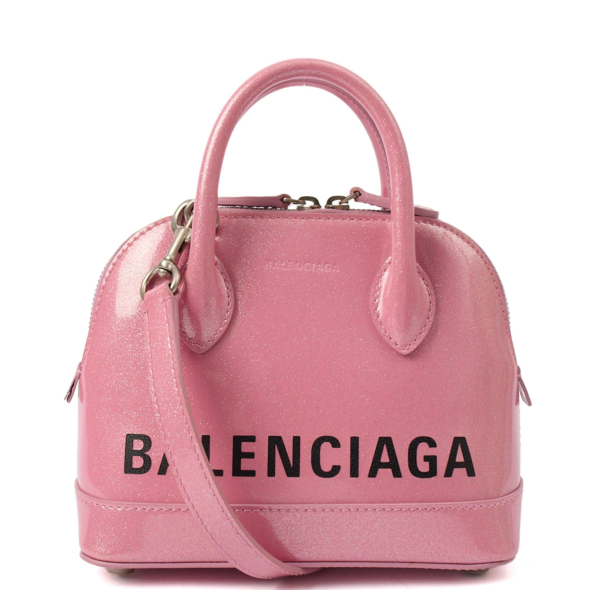 Balenciaga Cross Body Ville Top Handle XXS in Pink, Patent Leather — Front View
