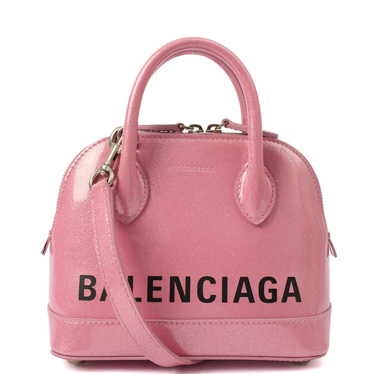 Balenciaga Cross Body Ville Top Handle XXS in Pink, Patent Leather — Front View