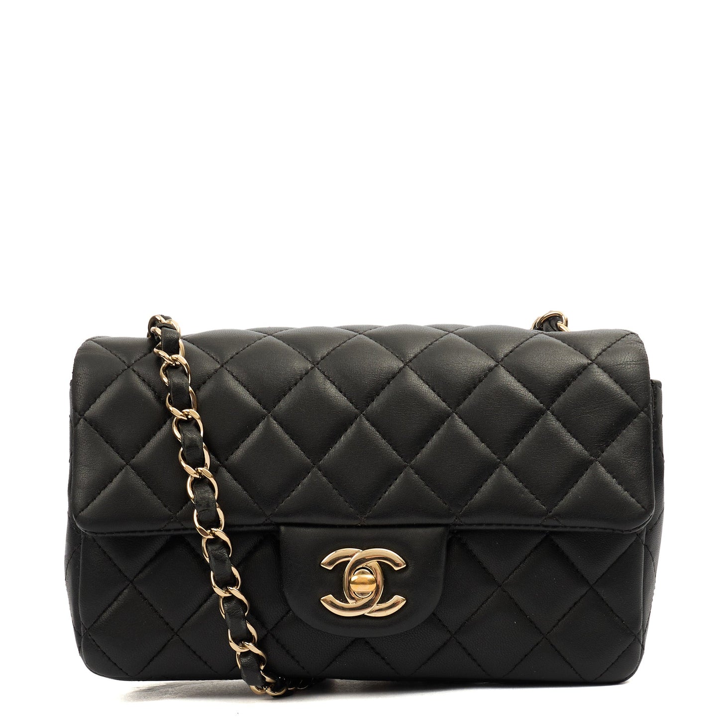 Chanel Cross Body Classic - Mini (Rectangular) in Black, Lambskin Leather — Front View