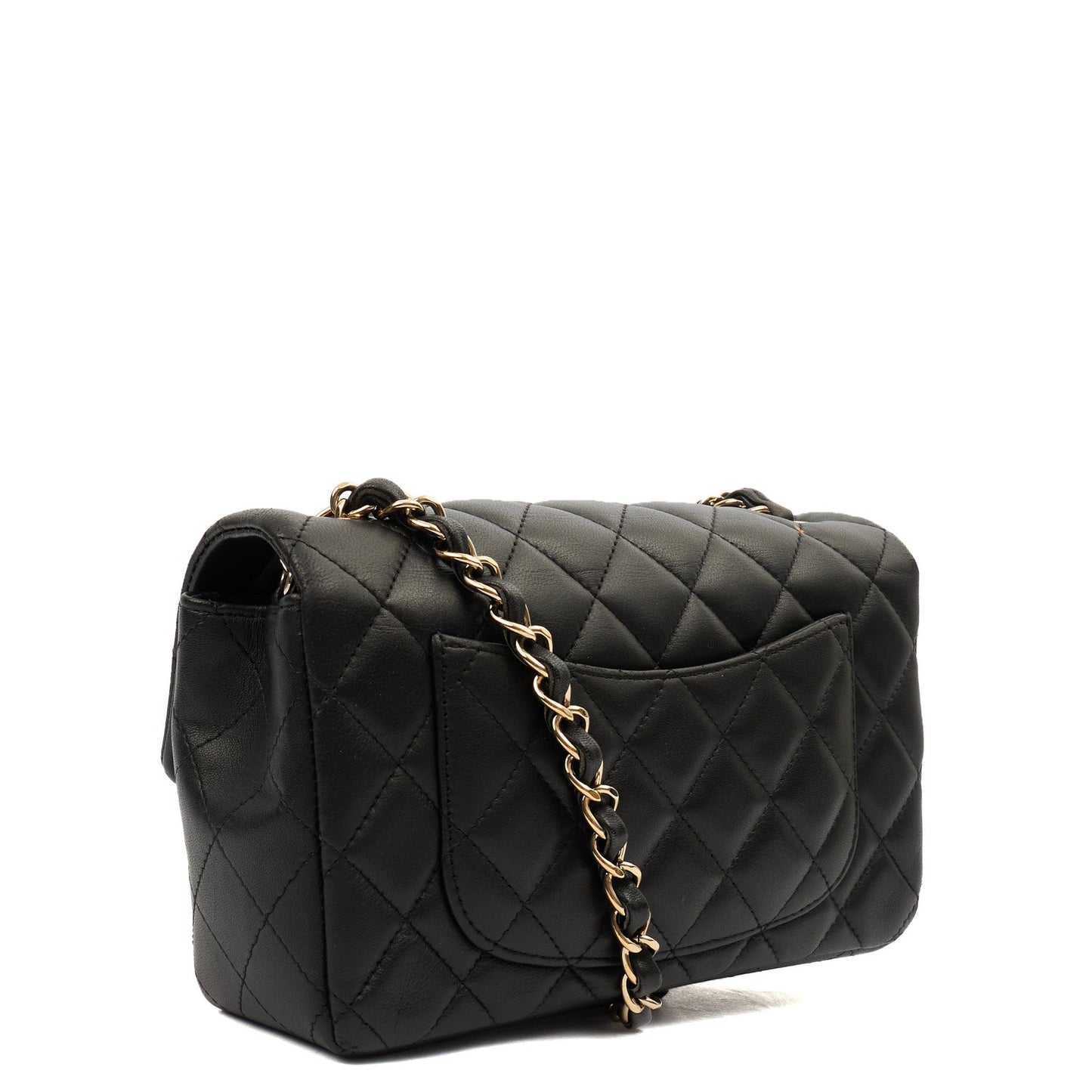 Chanel Cross Body Classic - Mini (Rectangular) in Black, Lambskin Leather — Back View