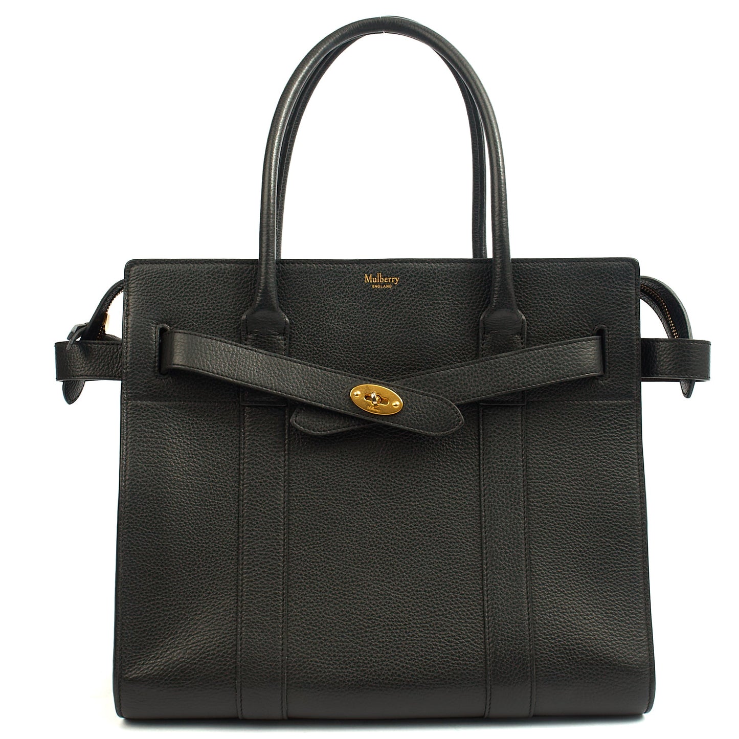 Mulberry Tote Zipped Bayswater in Black, Calfskin Leather — Front View