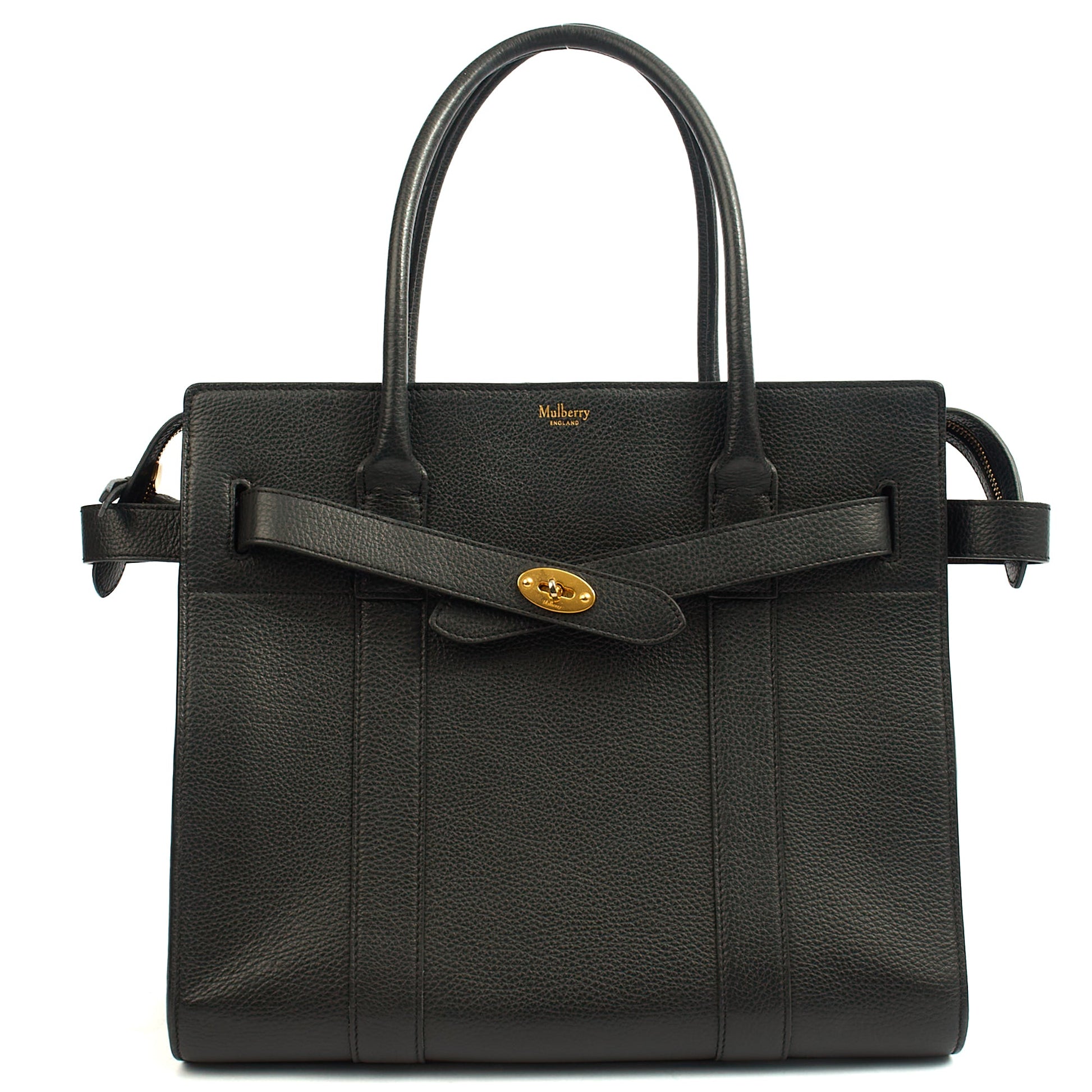 Mulberry Tote Zipped Bayswater in Black, Calfskin Leather — Front View