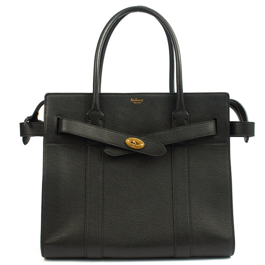 Mulberry Tote Zipped Bayswater in Black, Calfskin Leather — Front View
