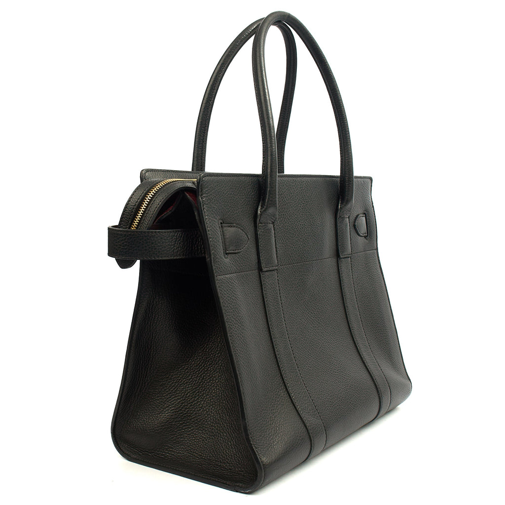 Mulberry Tote Zipped Bayswater in Black, Calfskin Leather — Back View