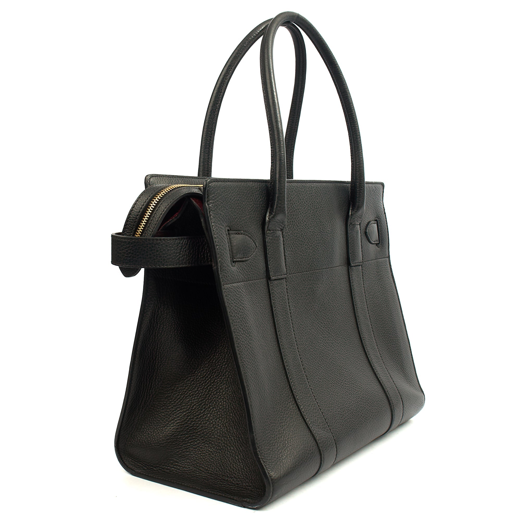 Mulberry Tote Zipped Bayswater in Black, Calfskin Leather — Back View