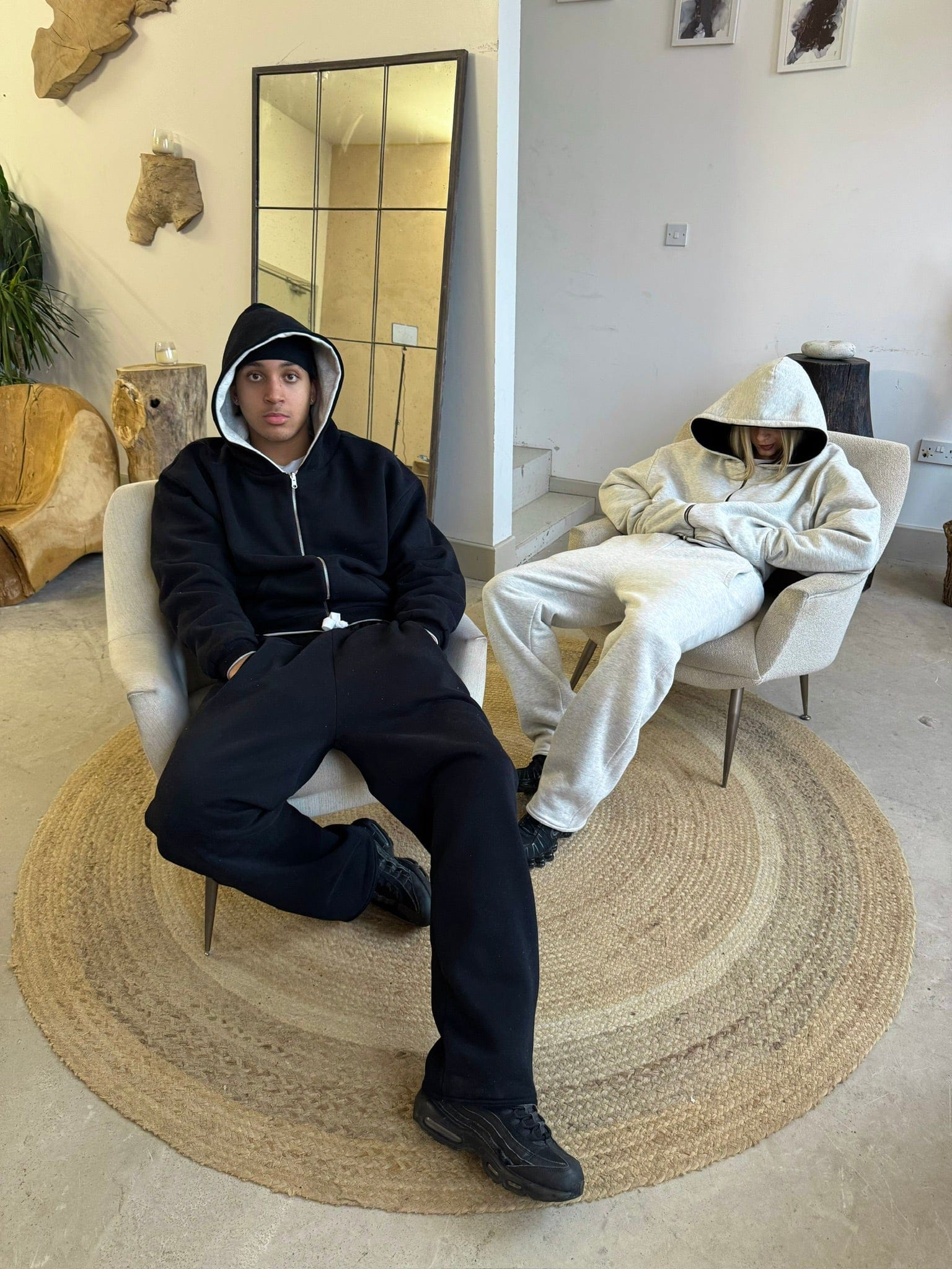 KAIZEN MARKET GREY/BLACK REVERSIBLE ZIP HOODIE — XS — Top View