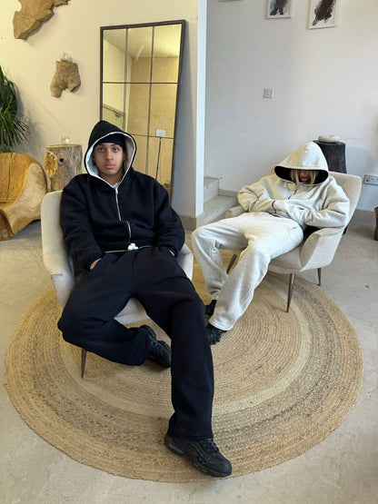 KAIZEN MARKET GREY/BLACK REVERSIBLE ZIP HOODIE — XS — Top View