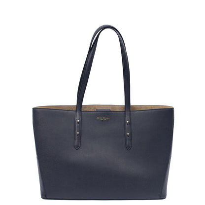 Aspinal of London Tote Regent Tote in Navy, Leather — Front View