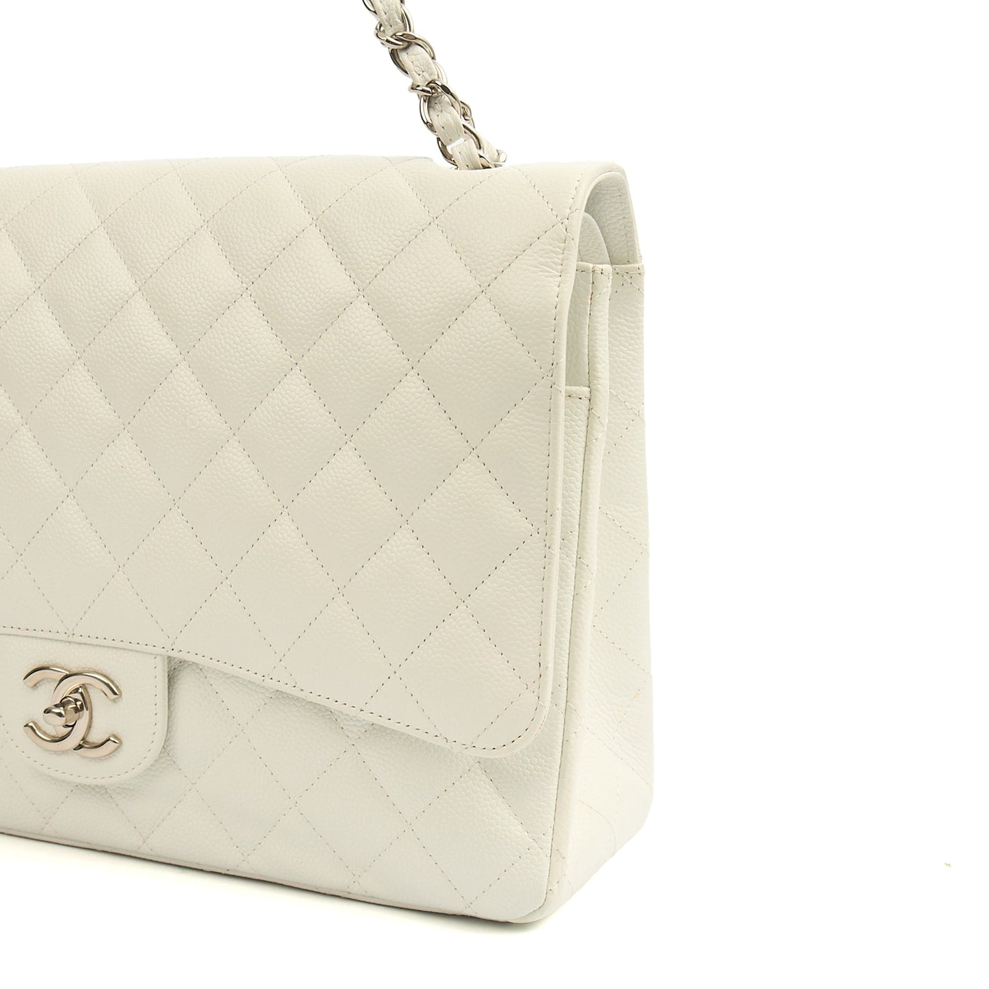 Chanel Shoulder Bag Classic - Maxi in White, Caviar Leather — Alternate View 9