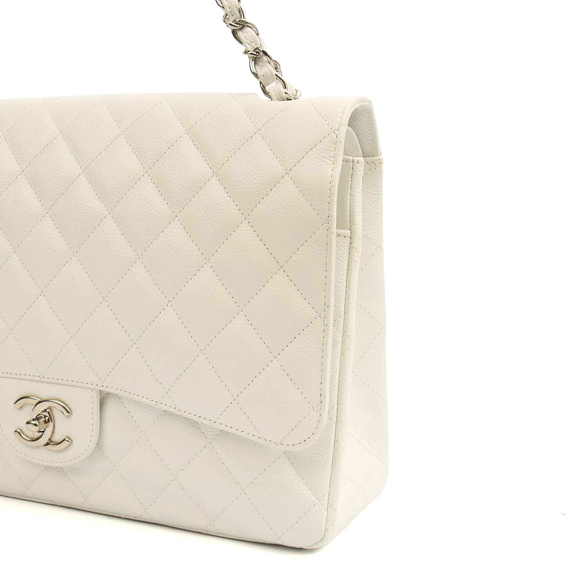 Chanel Shoulder Bag Classic - Maxi in White, Caviar Leather — Alternate View 9
