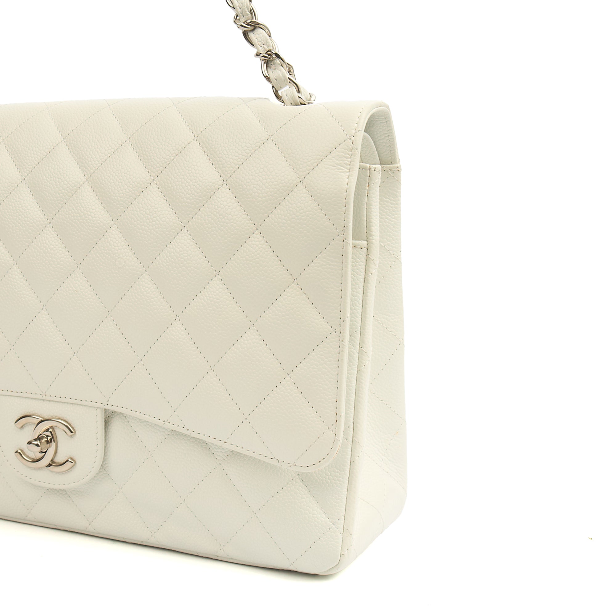 Chanel Shoulder Bag Classic - Maxi in White, Caviar Leather — Alternate View 9