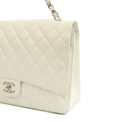 Chanel Shoulder Bag Classic - Maxi in White, Caviar Leather — Alternate View 9