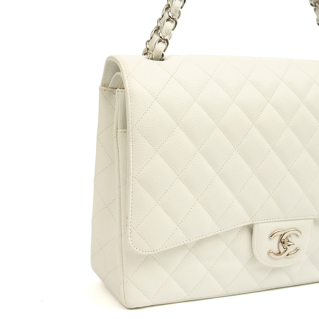 Chanel Shoulder Bag Classic - Maxi in White, Caviar Leather — Alternate View 8