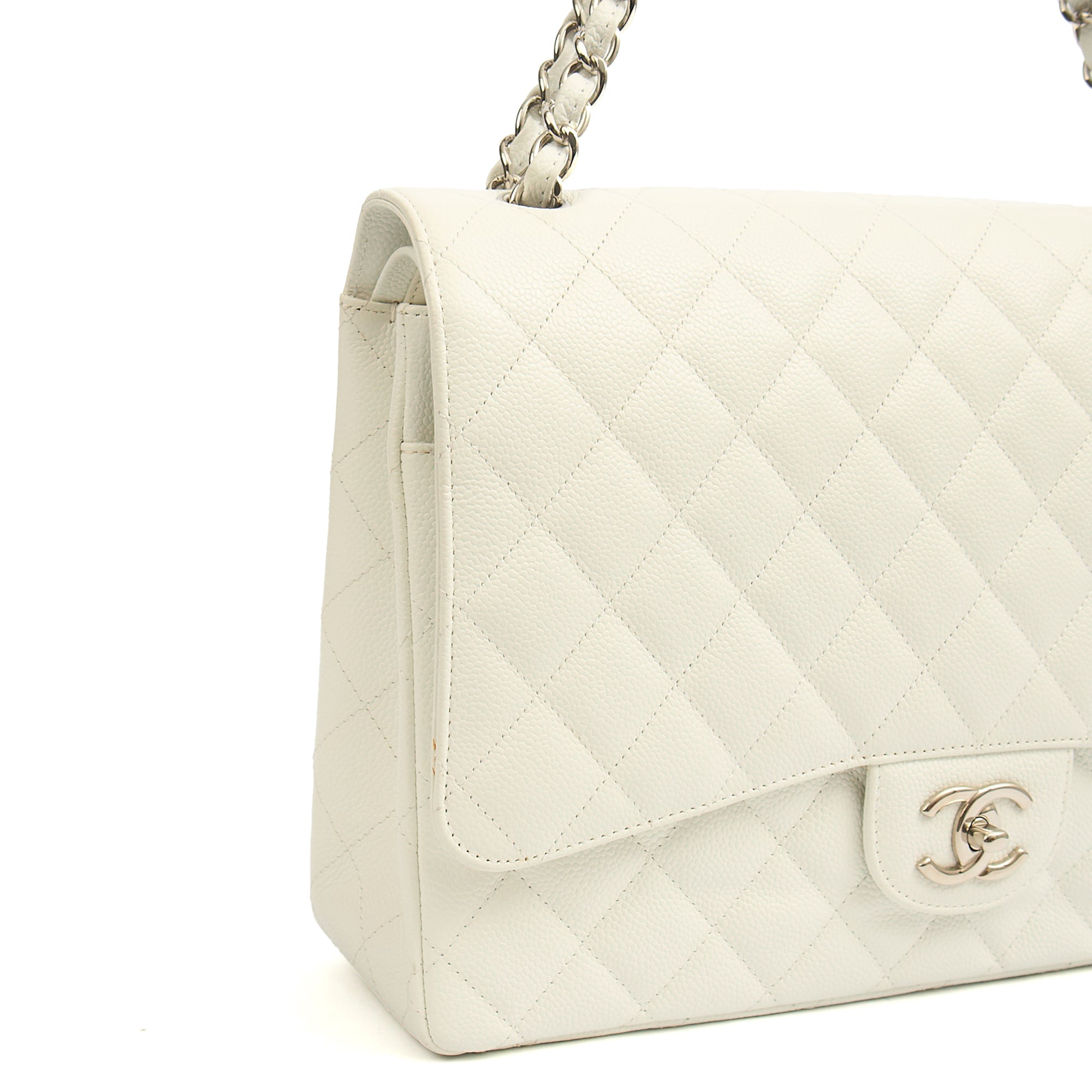Chanel Shoulder Bag Classic - Maxi in White, Caviar Leather — Alternate View 8
