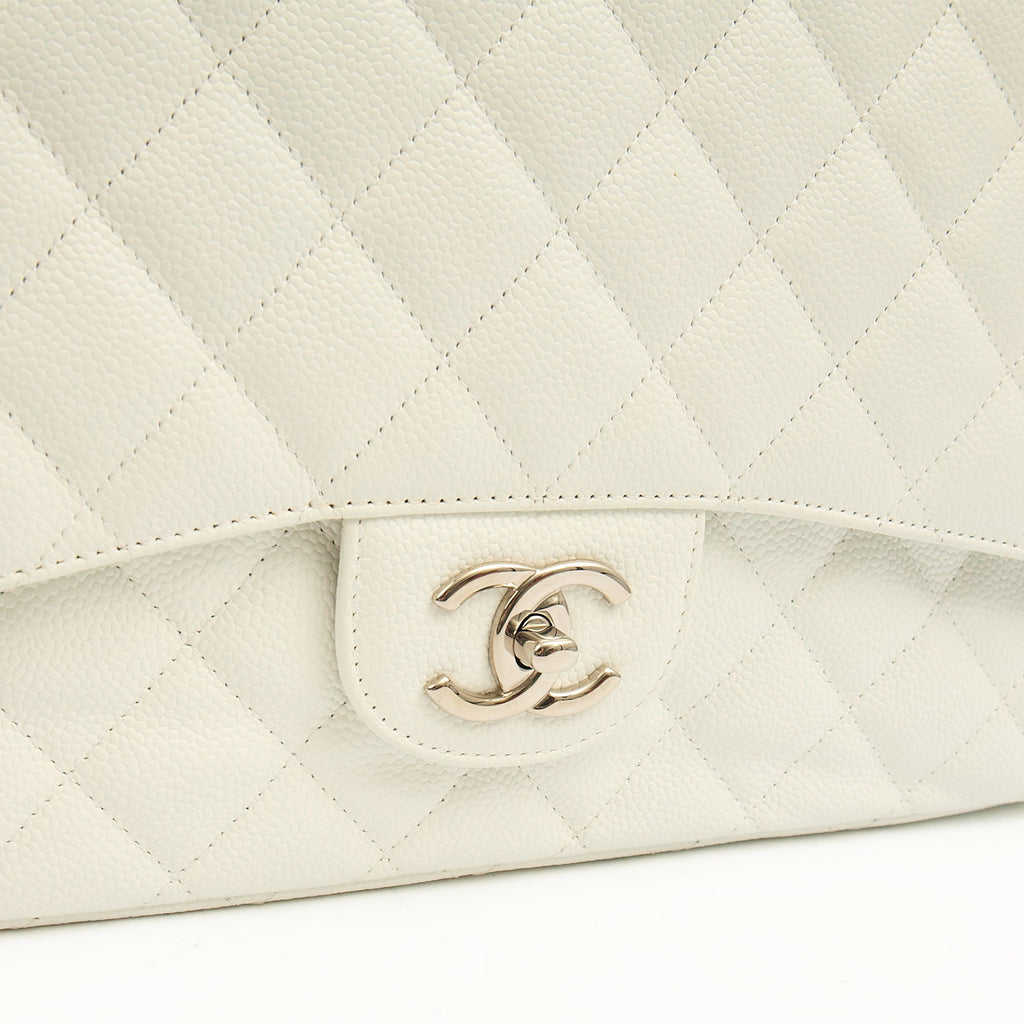 Chanel Shoulder Bag Classic - Maxi in White, Caviar Leather — Lifestyle View