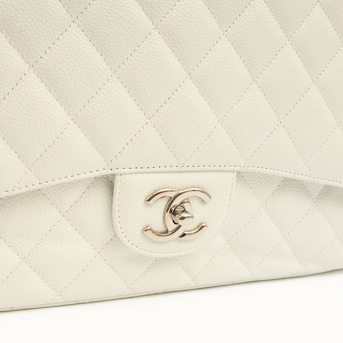 Chanel Shoulder Bag Classic - Maxi in White, Caviar Leather — Lifestyle View