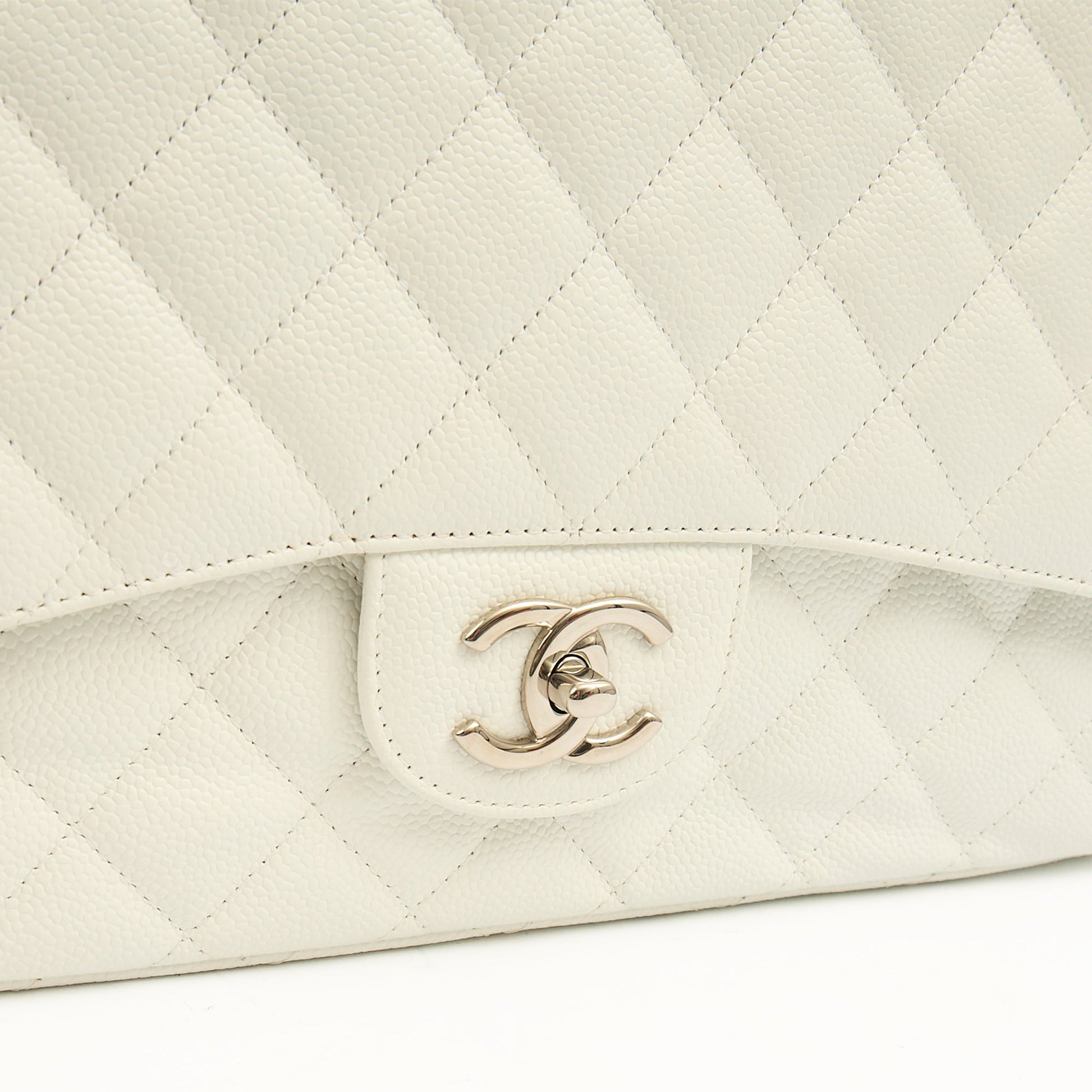 Chanel Shoulder Bag Classic - Maxi in White, Caviar Leather — Lifestyle View